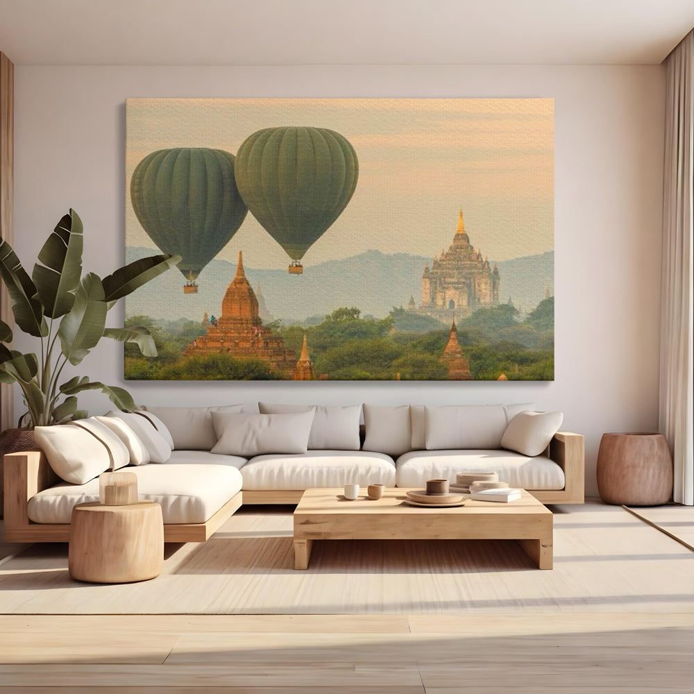 Tablou canvas cu tablou canvas cu peisaj din bagan, fara rama, pe sasiu de lemn, pe perete intr-un living